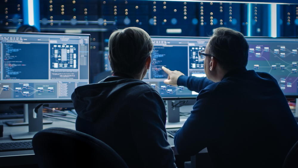 IT professionals monitoring a business network